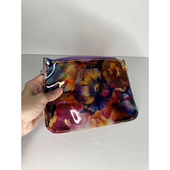 Saks Fifth Avenue Clear Floral Pouch Make Up Bag Made In Italy Zipper Closure - Picture 6 of 6